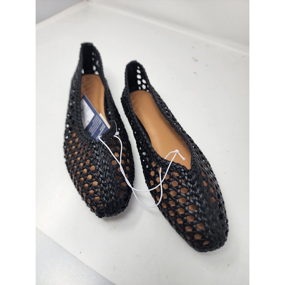 A New Day Womens Woven Pointed Toe Flats Black Faux Leather Casual Size 9